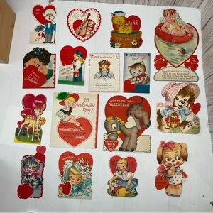 Vtg Lot 16 Variety Valentine Cards Early Hallmark Gibson Ameri-Card Used Dog Cat